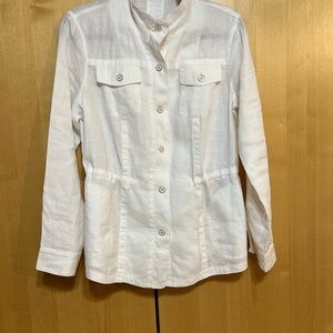 White Linen Jacket Long Sleeves Adjustable Waist Size M